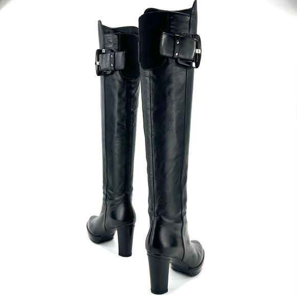 Stuart Weitzman Black Over The Knee Tall Boot Block Heels Platform Sz 5M Leather - Picture 13 of 13